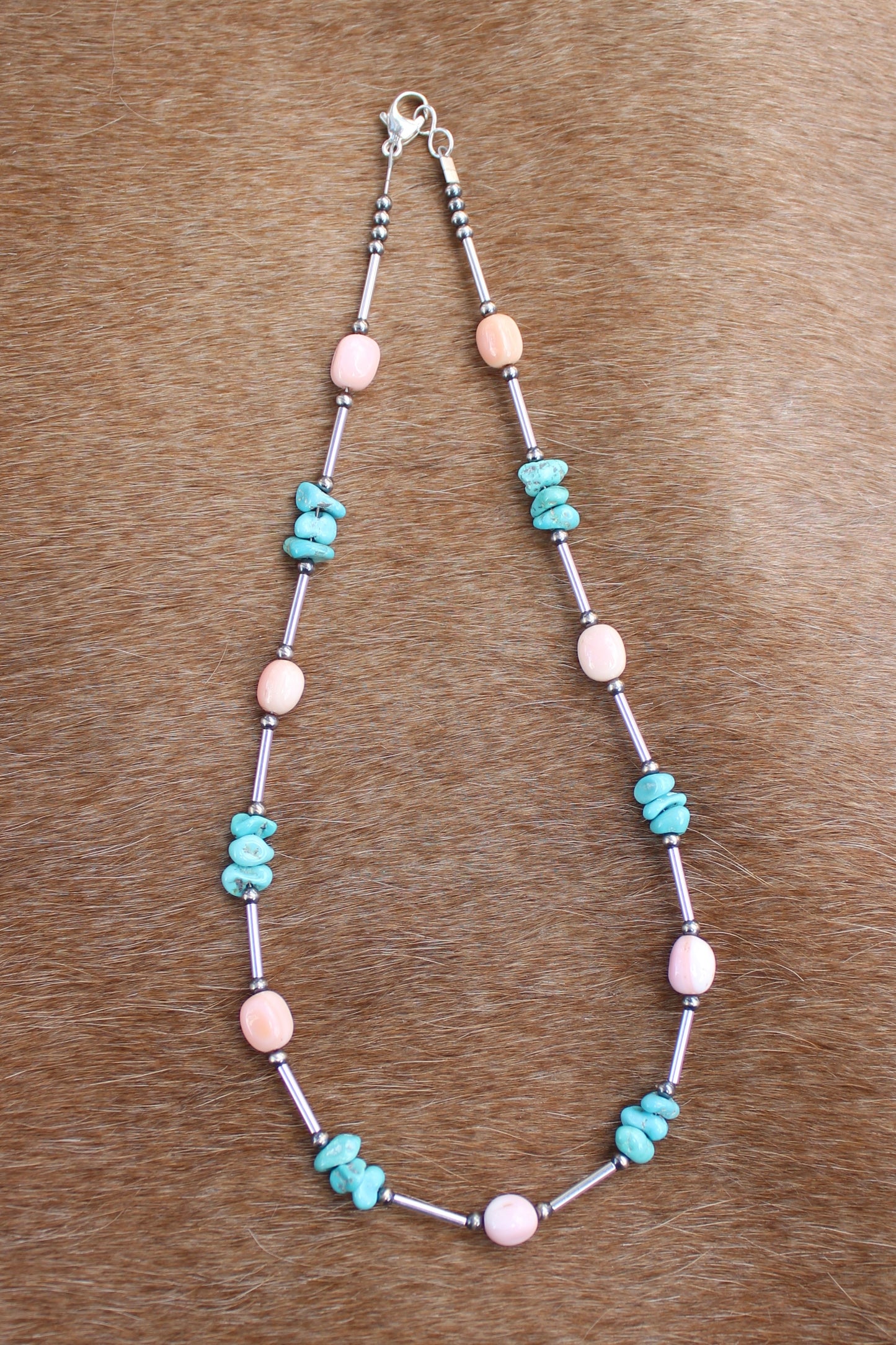 Pink Conch & Turquoise Liquid Silver