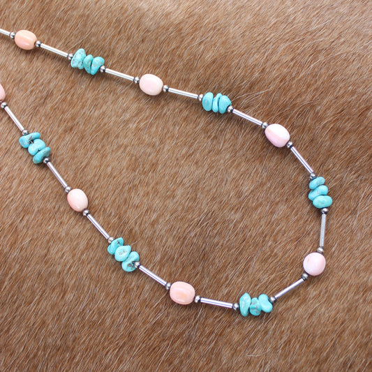 Pink Conch & Turquoise Liquid Silver