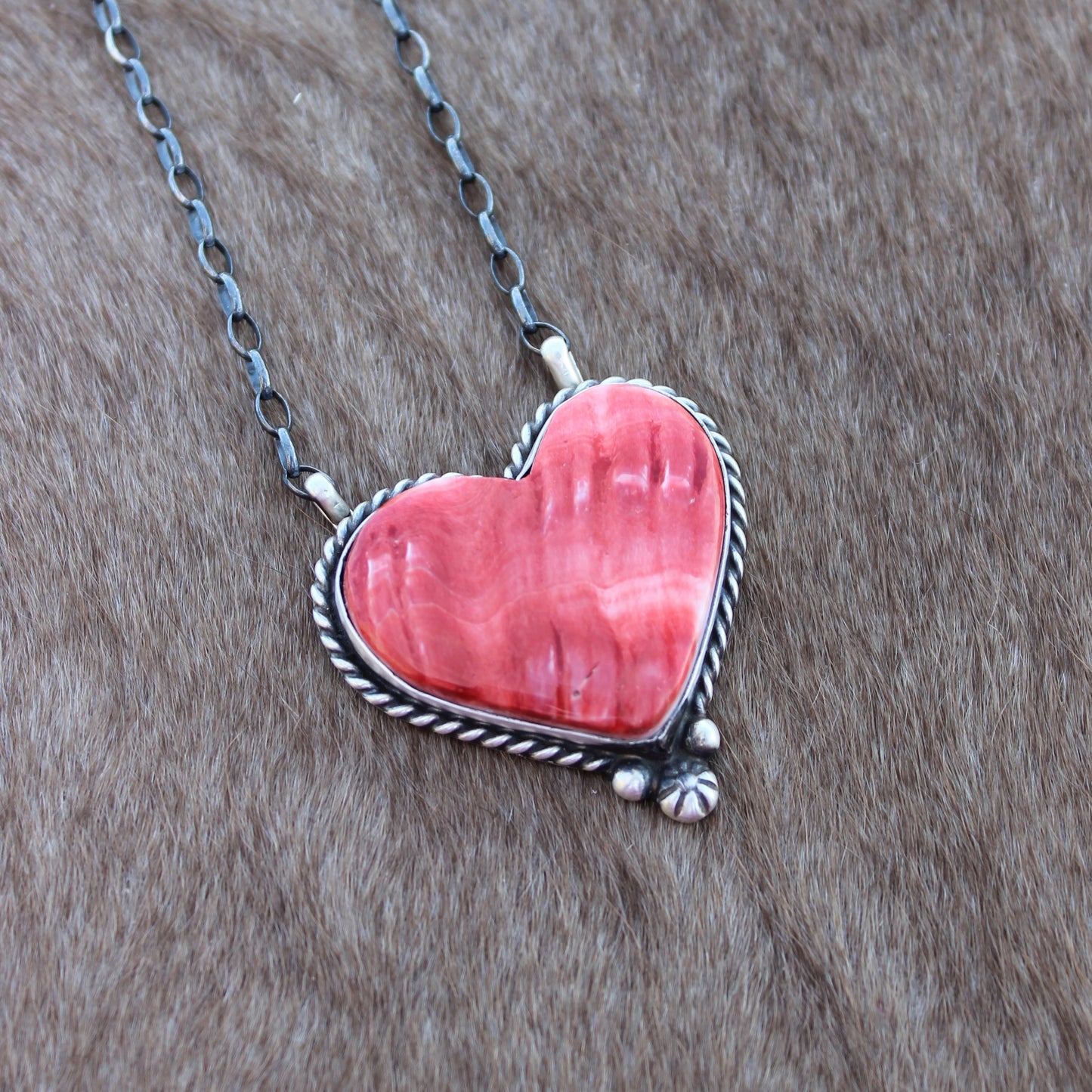 Large Red Spiny Heart Necklace