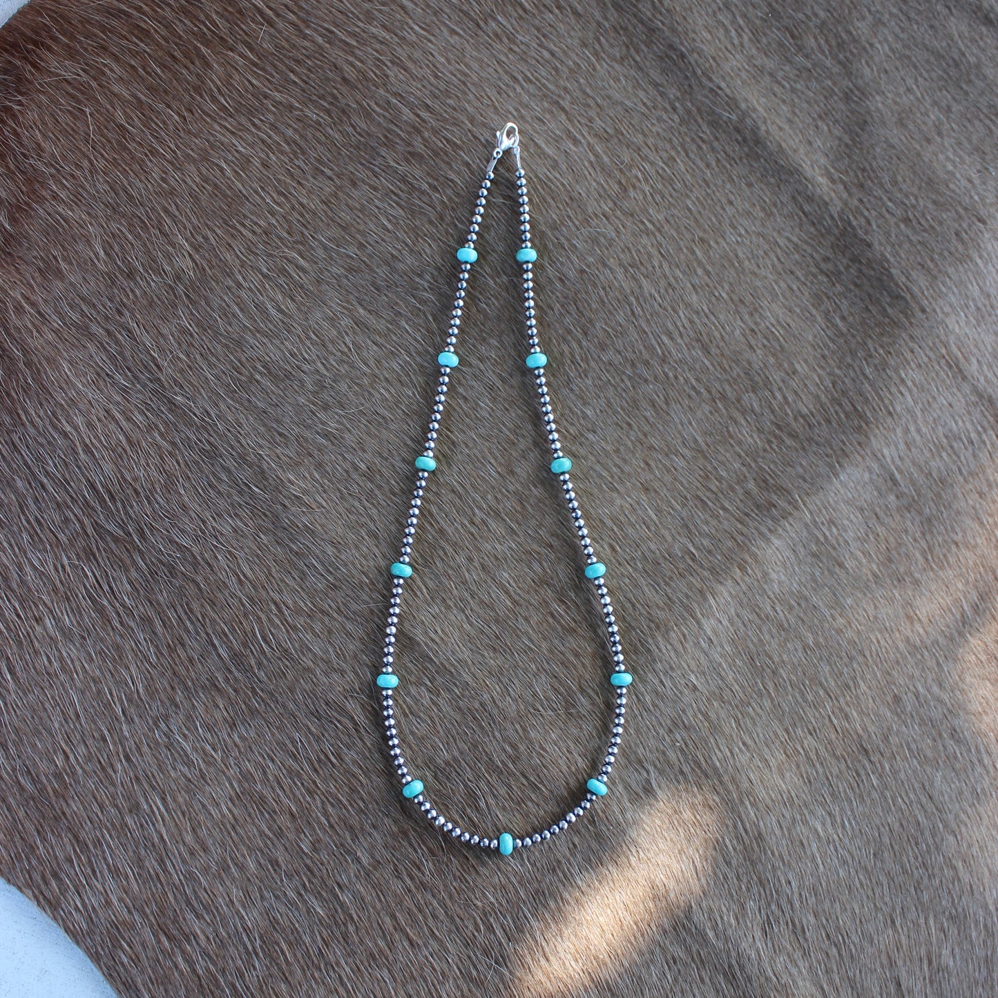 Turquoise & 3mm Sterling Silver Pearl Necklace - Made to Order