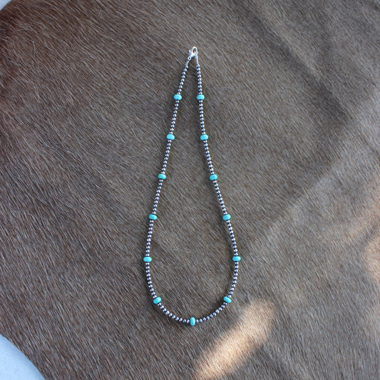 Turquoise & 3mm Sterling Silver Pearl Necklace - Made to Order