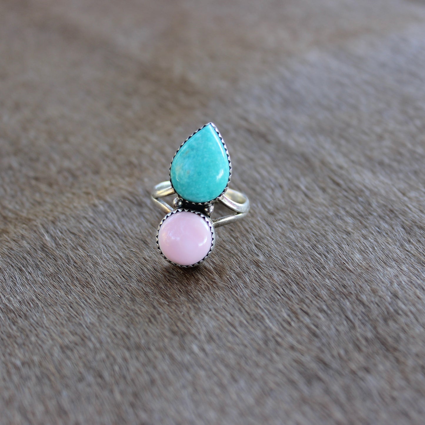 Pink Conch & Kingman Turquoise Ring - Ready to Ship