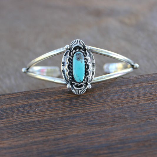 Kingman Turquoise cuff w/ silver detail - Ready to Ship