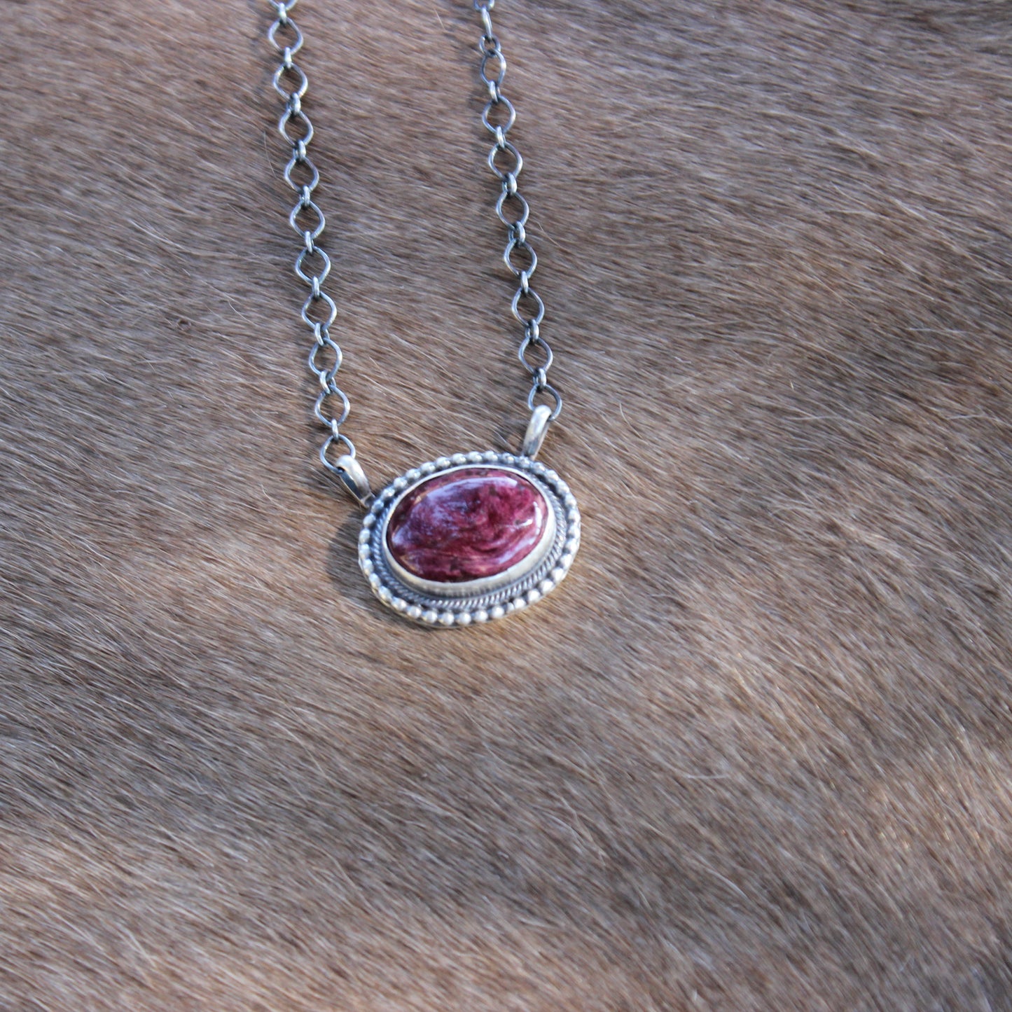Oval Purple Spiny Necklace w/ silver detail - Ready to Ship