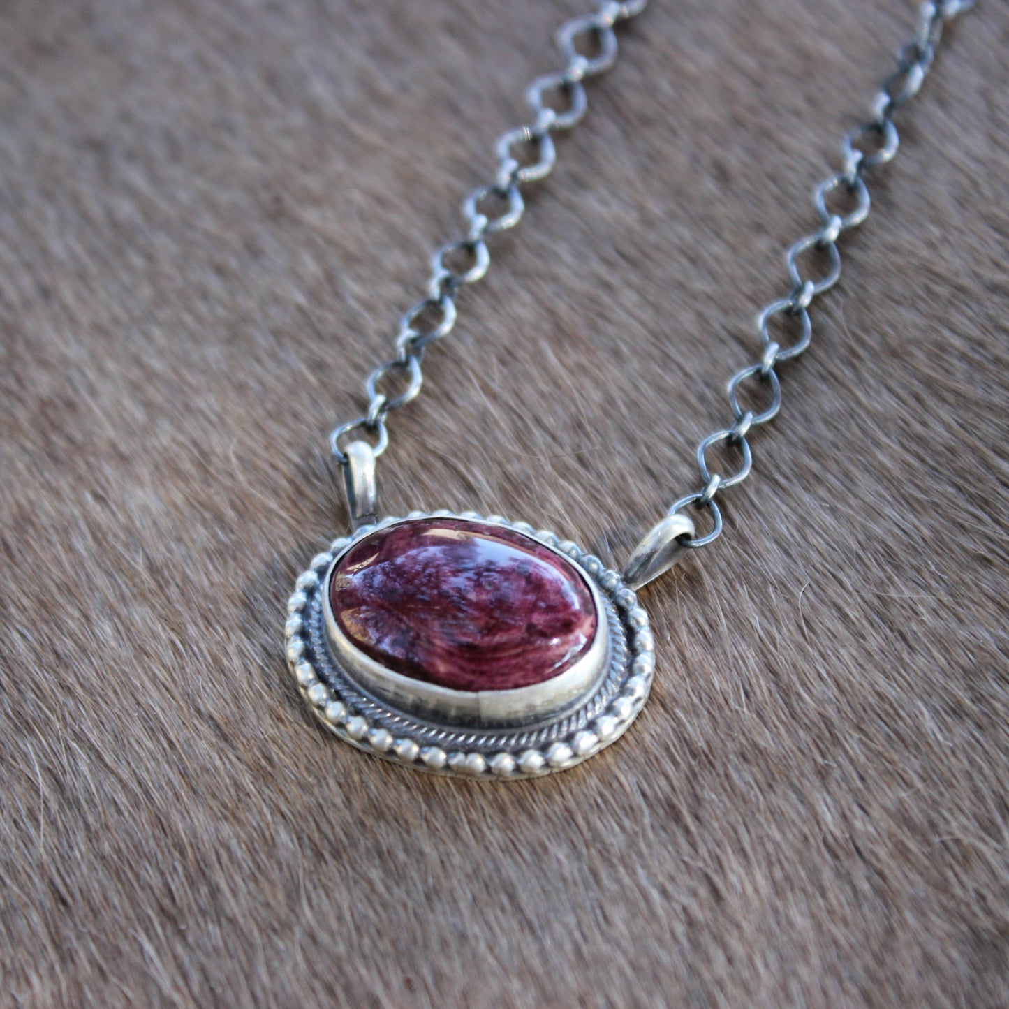 Oval Purple Spiny Necklace w/ silver detail - Ready to Ship