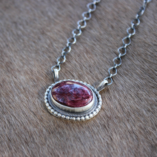 Oval Purple Spiny Necklace w/ silver detail - Ready to Ship